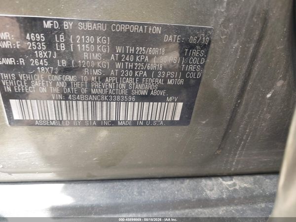 2019 SUBARU OUTBACK 2.5I LIMITED — I9