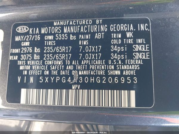 2017 KIA SORENTO 2.4L LX