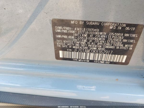 2019 SUBARU CROSSTREK 2.0I LIMITED — I9
