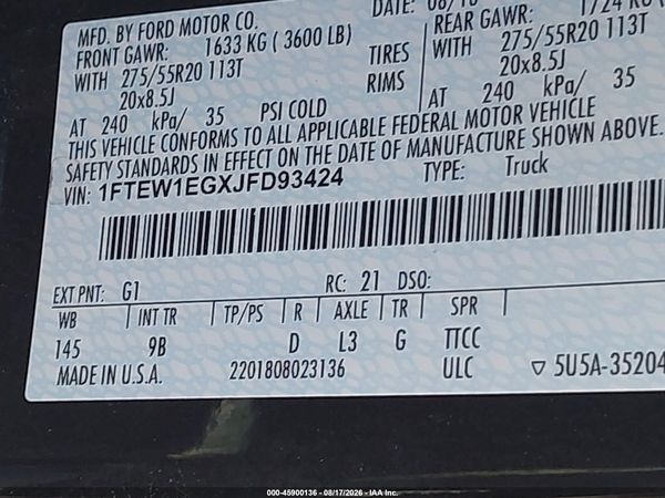 2018 FORD F-150 PLATINUM