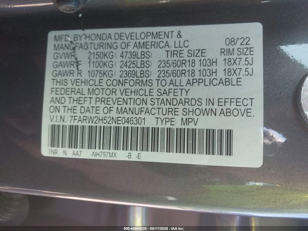 2022 HONDA CR-V AWD EX