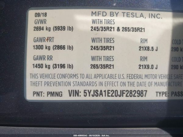 2018 TESLA MODEL S 100D/75D/P100D