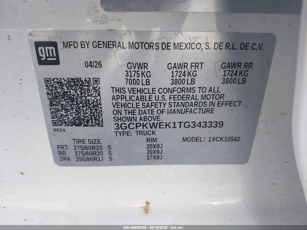 2026 CHEVROLET SILVERADO 1500 4WD  SHORT BED RST — I9