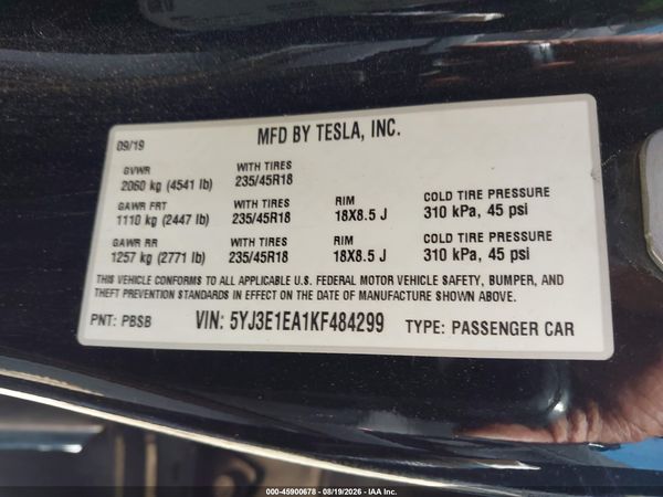 2019 TESLA MODEL 3