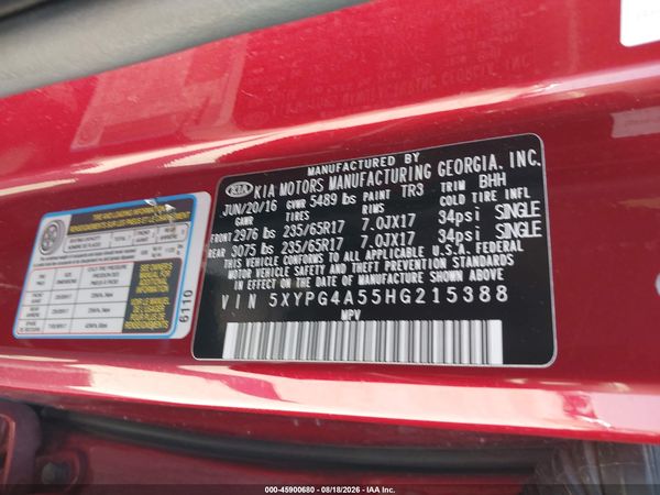 2017 KIA SORENTO 3.3L LX