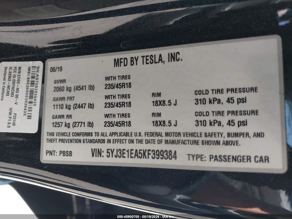 2019 TESLA MODEL 3