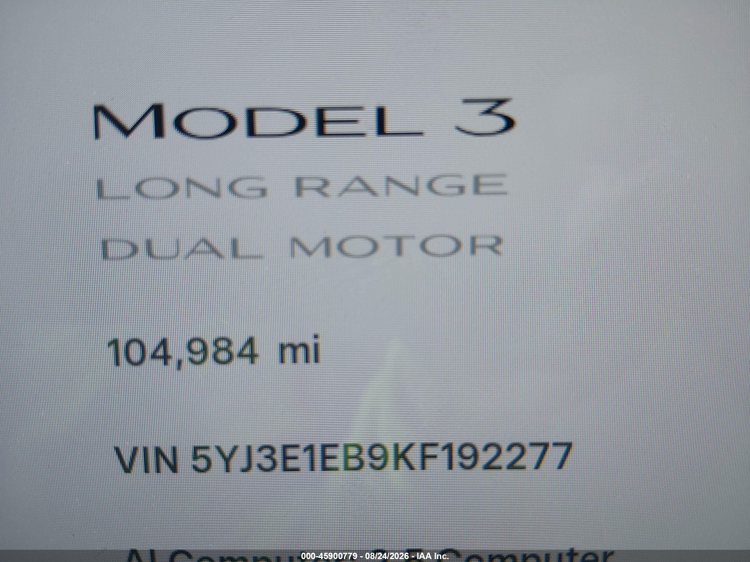 2019 TESLA MODEL 3 LONG RANGE/PERFORMANCE