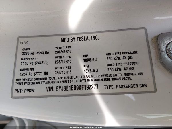 2019 TESLA MODEL 3 LONG RANGE/PERFORMANCE