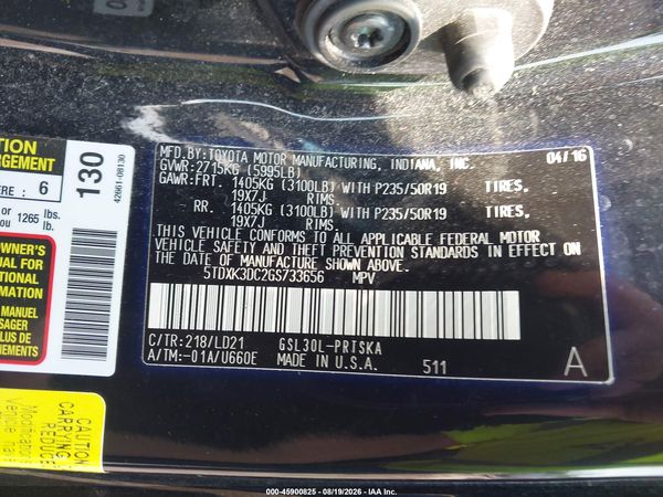 2016 TOYOTA SIENNA SE 8 PASSENGER — I9