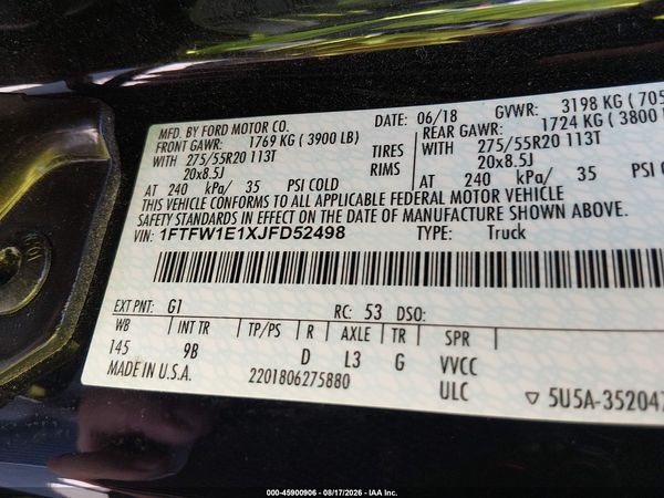 2018 FORD F-150 PLATINUM