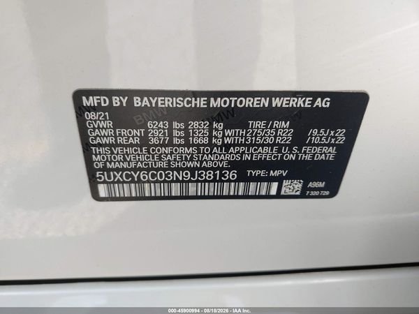 2022 BMW X6 XDRIVE40I — I9