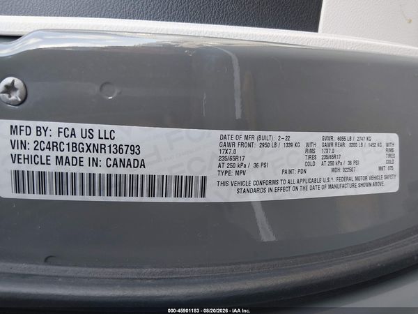 2022 CHRYSLER PACIFICA TOURING L — I9