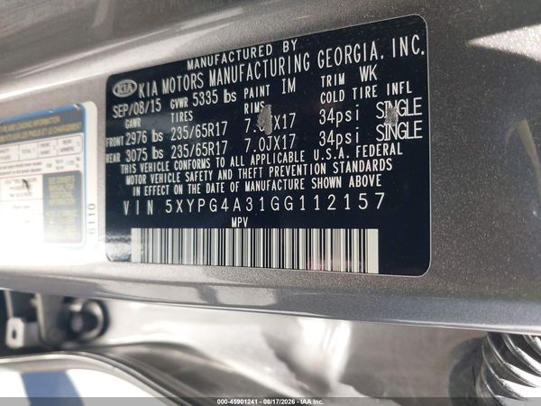 2016 KIA SORENTO 2.4L LX