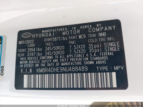 2022 HYUNDAI PALISADE SEL — I9