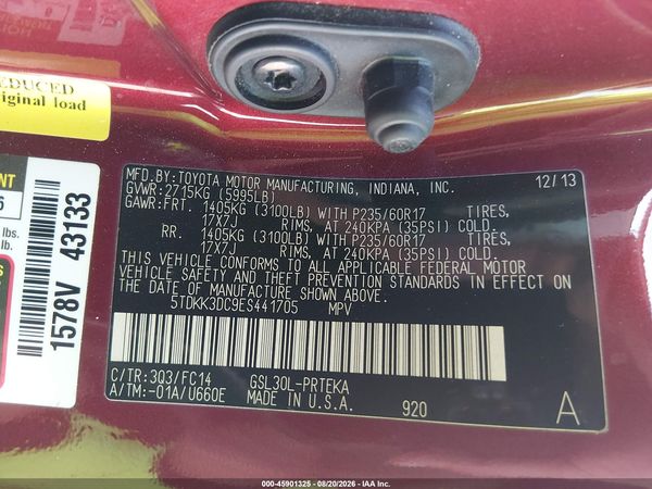 2014 TOYOTA SIENNA LE V6 8 PASSENGER