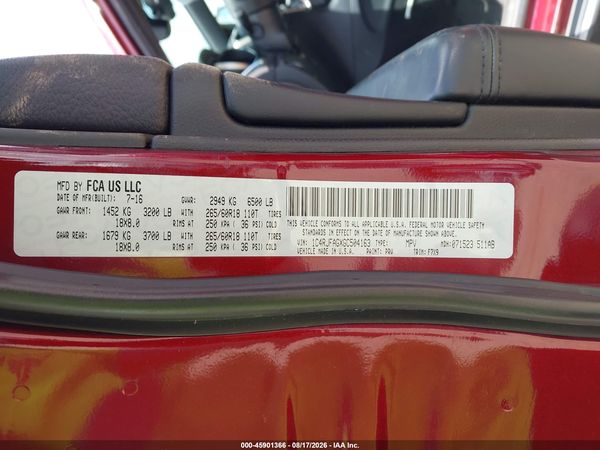 2016 JEEP GRAND CHEROKEE LAREDO — I9