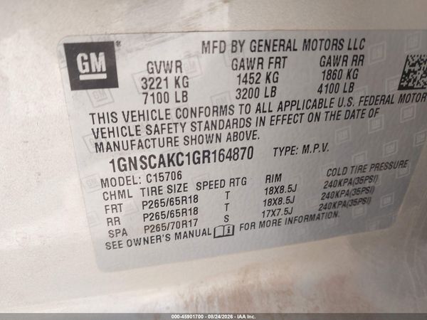 2016 CHEVROLET TAHOE LS — I9