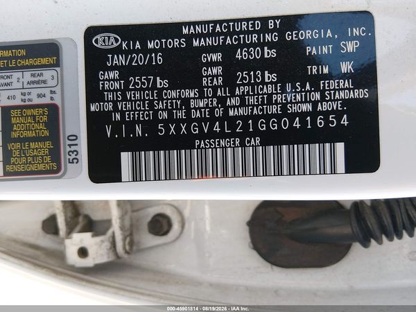 2016 KIA OPTIMA SXL TURBO