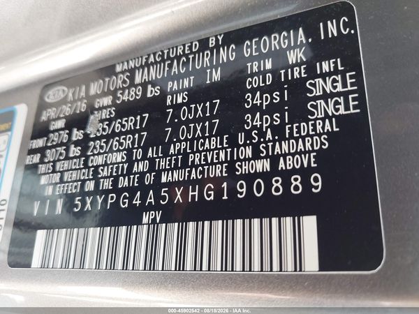 2017 KIA SORENTO 3.3L LX