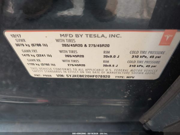 2017 TESLA MODEL X 100D/75D/90D