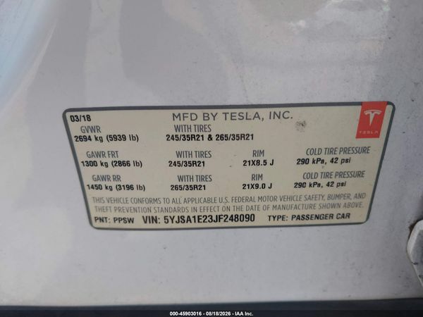 2018 TESLA MODEL S 100D/75D/P100D