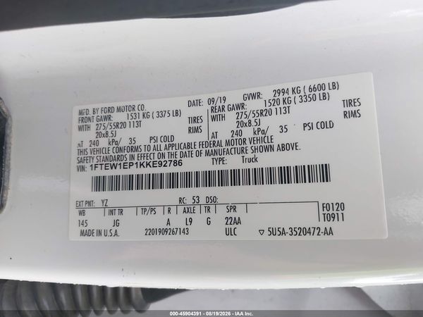 2019 FORD F-150 XL