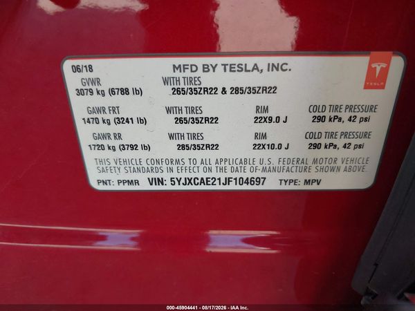 2018 TESLA MODEL X 100D/75D/P100D