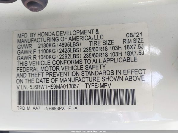 2021 HONDA CR-V 2WD EX — I9