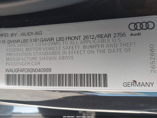 2016 AUDI A6 2.0T PREMIUM PLUS