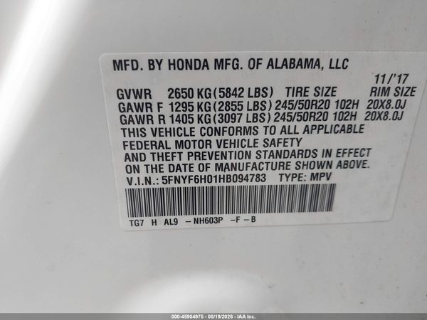 2017 HONDA PILOT ELITE