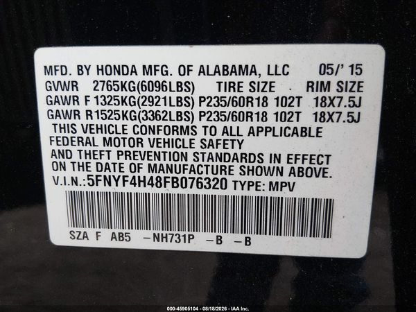 2015 HONDA PILOT EX