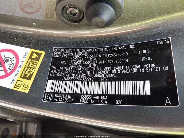 2016 TOYOTA HIGHLANDER LIMITED V6
