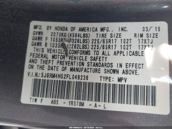 2015 HONDA CR-V EX