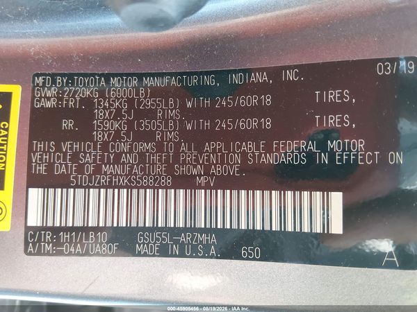 2019 TOYOTA HIGHLANDER XLE