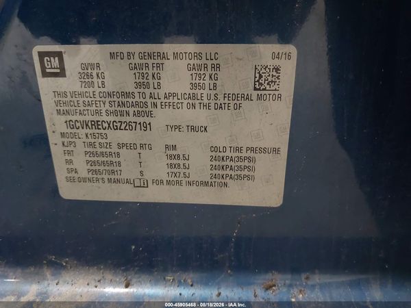 2016 CHEVROLET SILVERADO 1500 LT — I9
