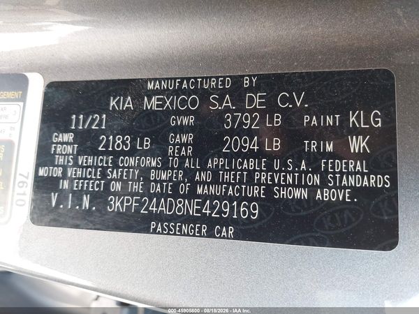 2022 KIA FORTE LXS
