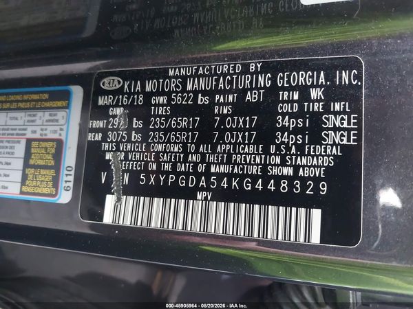 2019 KIA SORENTO 3.3L LX