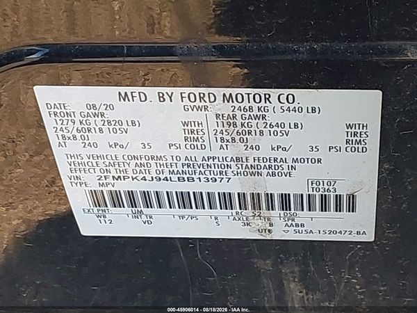2020 FORD EDGE SEL — I9