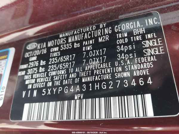 2017 KIA SORENTO 2.4L LX