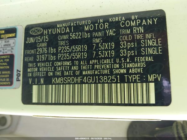 2016 HYUNDAI SANTA FE LIMITED