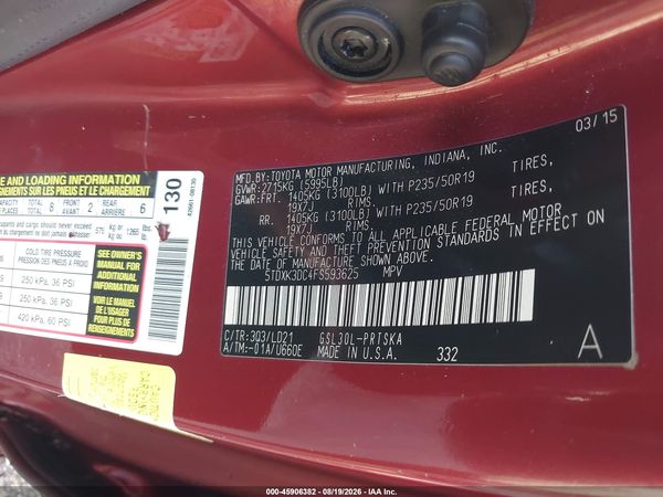 2015 TOYOTA SIENNA SE 8 PASSENGER — I9