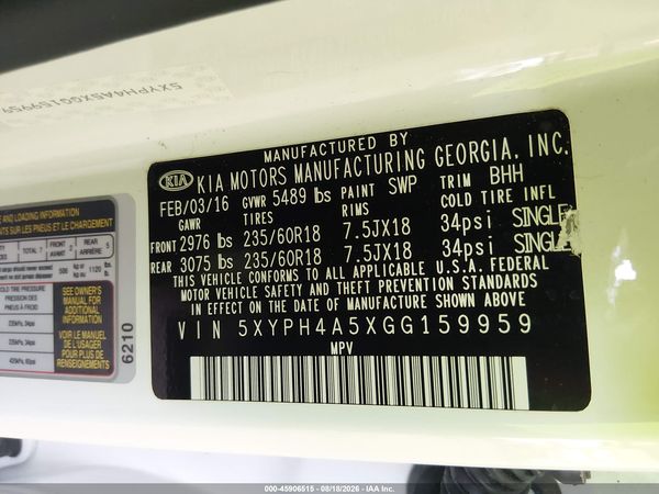 2016 KIA SORENTO 3.3L EX