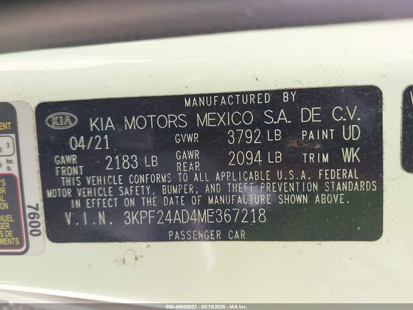 2021 KIA FORTE FE