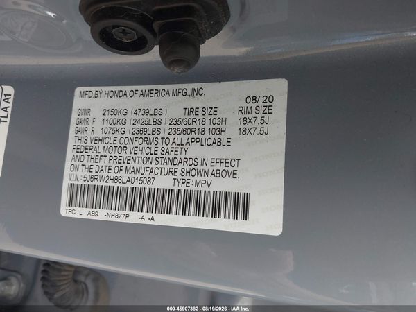 2020 HONDA CR-V AWD EX-L — I9