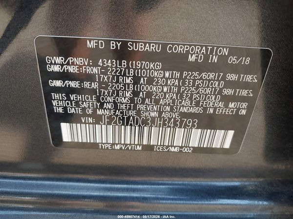2018 SUBARU CROSSTREK 2.0I PREMIUM — I9