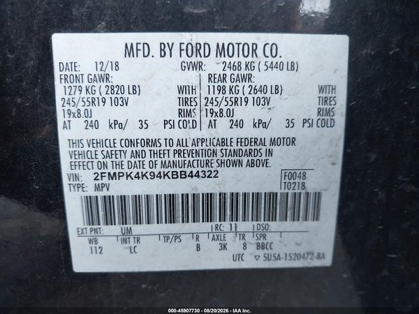 2019 FORD EDGE TITANIUM — I9