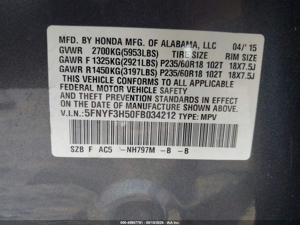 2015 HONDA PILOT EX-L