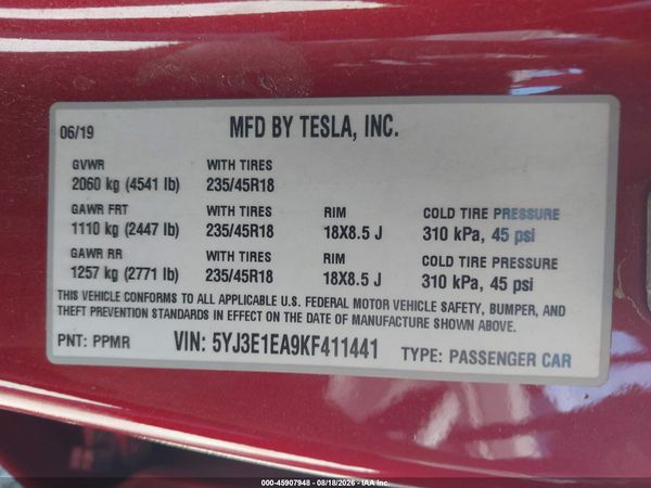 2019 TESLA MODEL 3