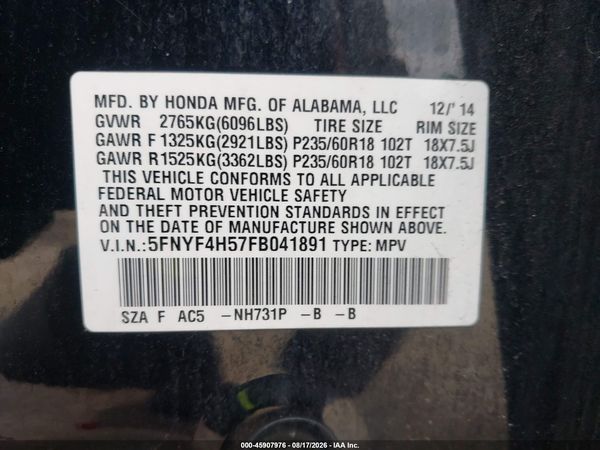 2015 HONDA PILOT EX-L