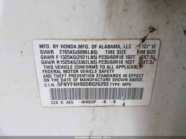 2013 HONDA PILOT TOURING